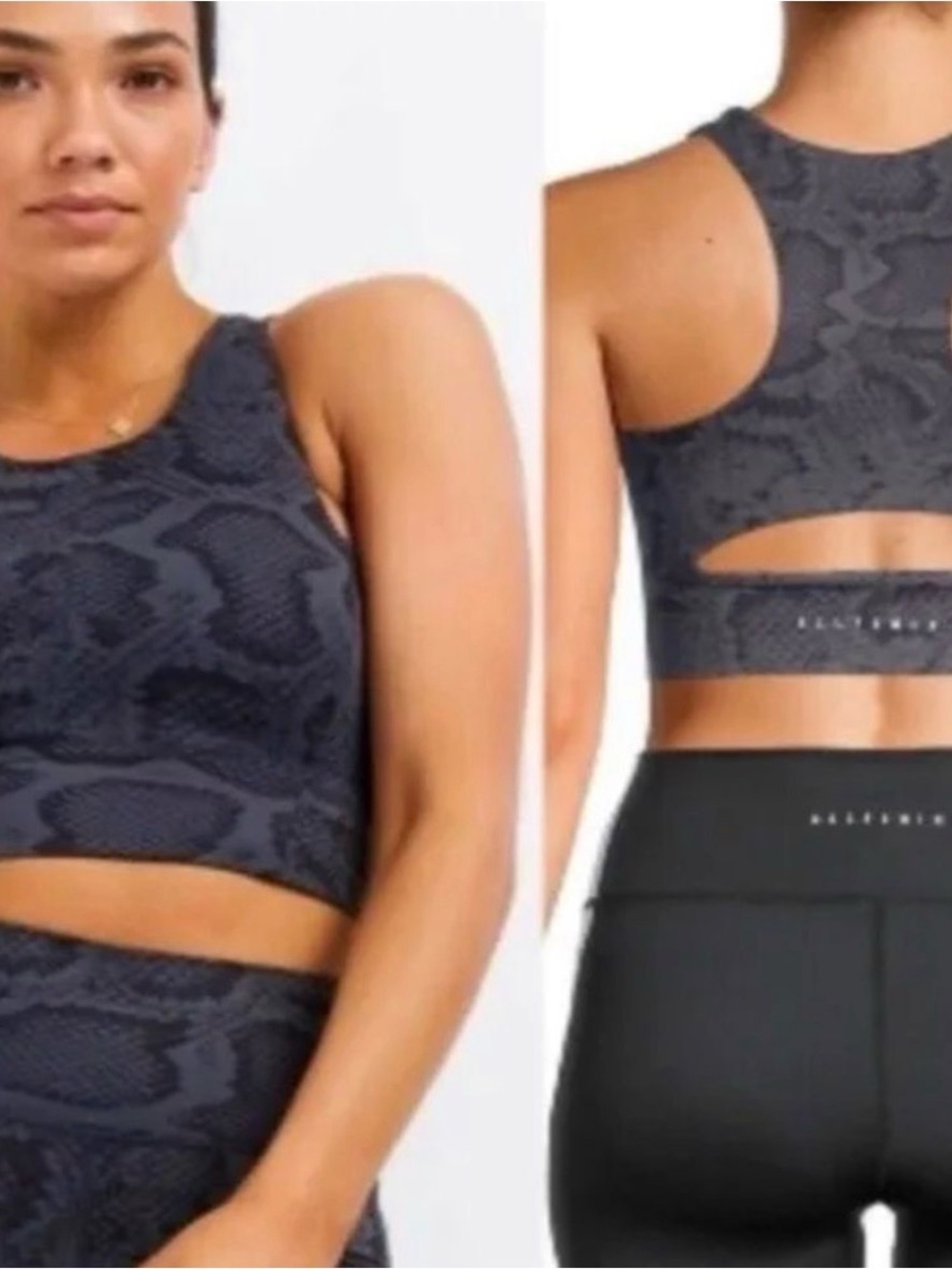 Anthropologie Allfenix Gray Snake-Print Performance Crop Top - Reptile - Picture 2 of 7